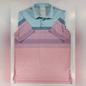 Vineyard Vines Performance Polo Shirt Mens Large Blue Pink Striped Golf Preppy